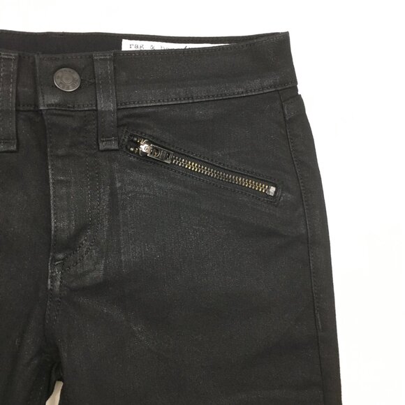 NWT RAG & BONE Black Coated Zip Pockets & Ankle Slim Fit Skinny Jeans - Picture 7 of 12